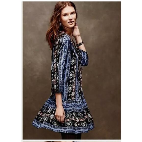 Anthropologie Holding Horses Dress Womens Medium Blue Boho Prairie Winter Moon - Picture 1 of 13